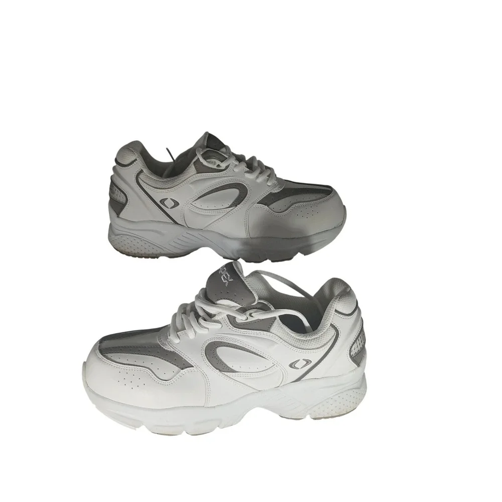 Apex Walking Shoes 9.5 X-Wide White Grey Leather Slip Resistant Dad Sneaker